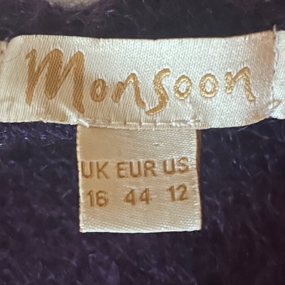 MONSOON UK Abergine V -neck Wool Blend Cardigan SZ 12 - Picture 7 of 7